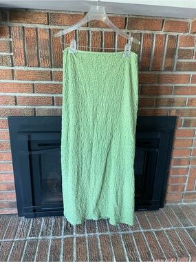 Green Textured Midi Skirt